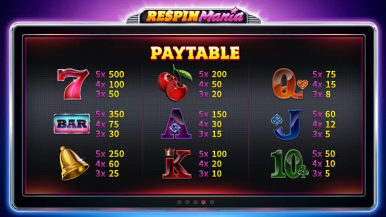 respin smania slot pay table